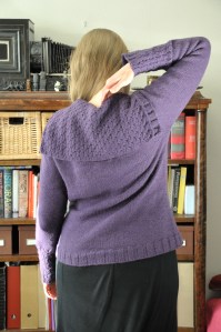 Lila tröja, stor krage